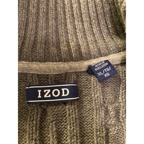 Izod Mens Cable Knit Sweater Crew Neck Olive Gray  XL - Picture 3 of 8